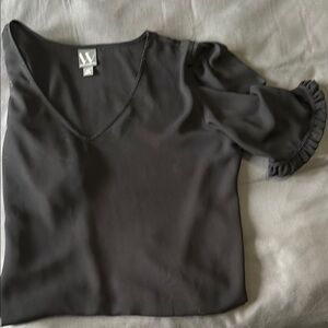 Worthington Black Ruffled Puff Sleeve Blouse